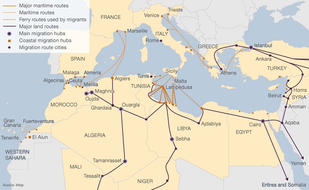migration mediterranean routes map